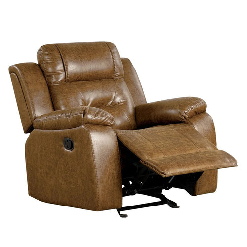 Kius Manual Recliner Chair | Brown Faux Leather | Pillow Top Arms