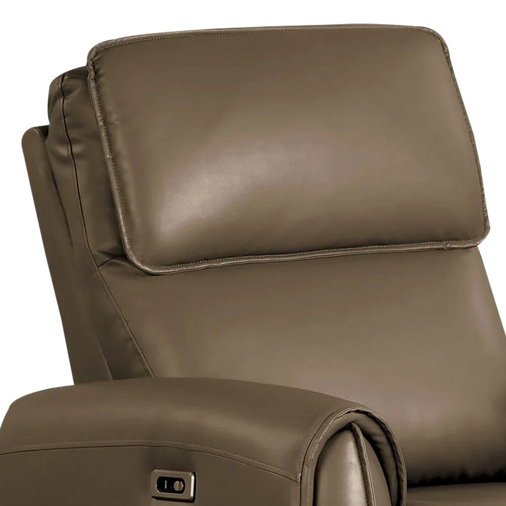Sily Power Recliner Chair | Light Brown Faux Leather | Contoured Arms BM339215
