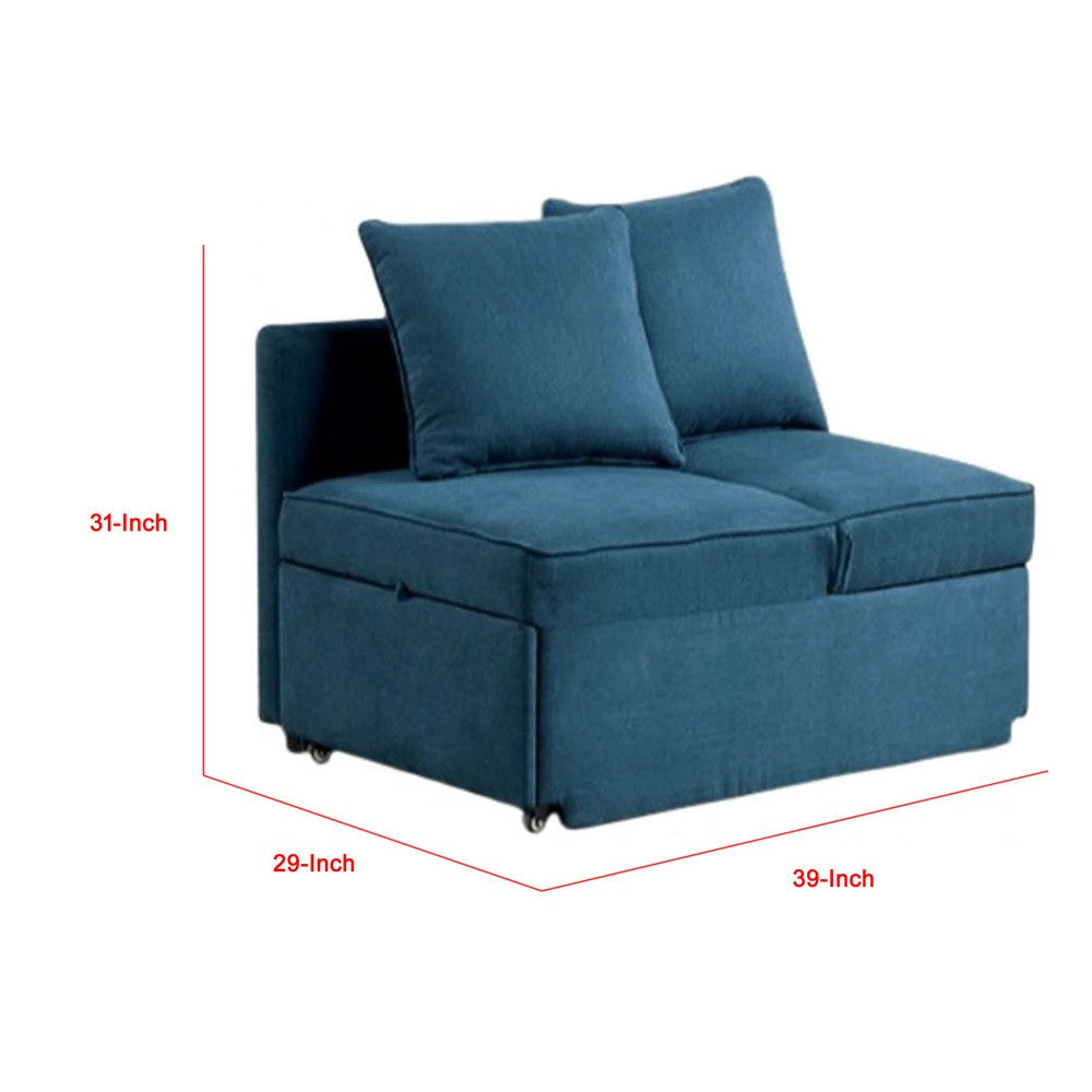 Bernie Modular Convertible Chair Futon | Teal Blue Fabric | Seat w Storage | 2 Pillows BM339231