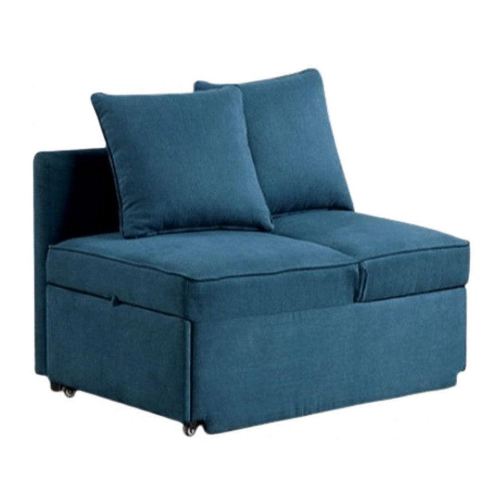 Bernie Modular Convertible Chair Futon | Teal Blue Fabric | Seat w Storage | 2 Pillows