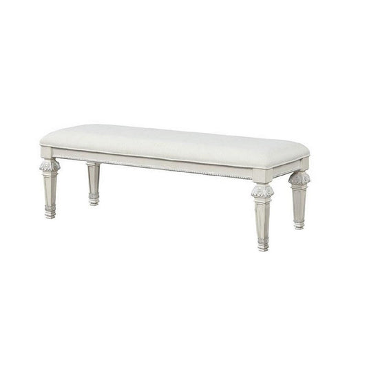 Miamy Bench | Cream White Wood Frame | Textured Fabric | 55"