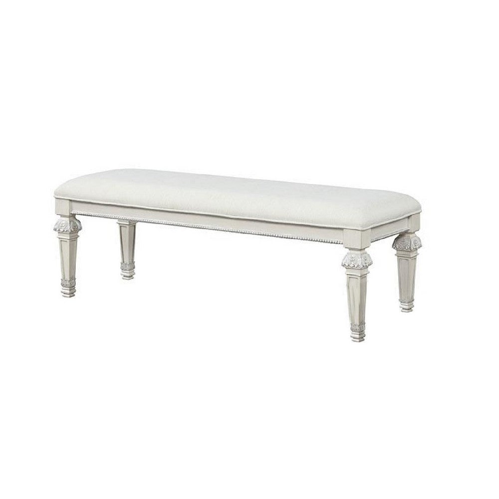 Miamy Bench | Cream White Wood Frame | Textured Fabric | 55"
