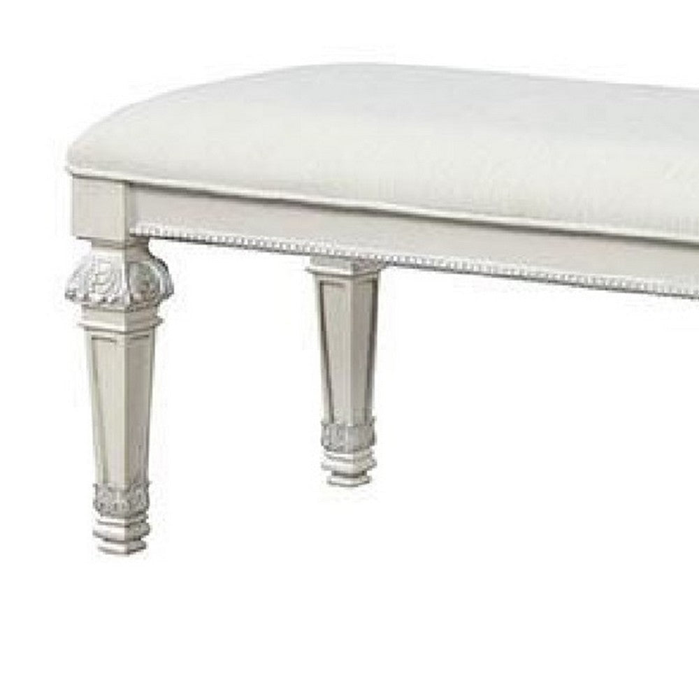 Miamy Bench | Cream White Wood Frame | Textured Fabric | 55’’ BM339233