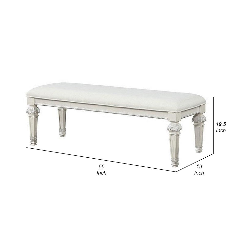 Miamy Bench | Cream White Wood Frame | Textured Fabric | 55’’ BM339233