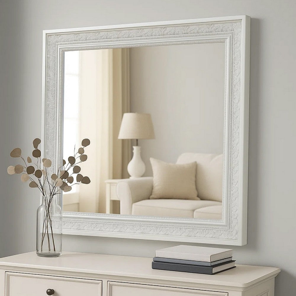Miamy Dresser Mirror | 44’’ Cream White Wood Frame | Bevelled Edge BM339234