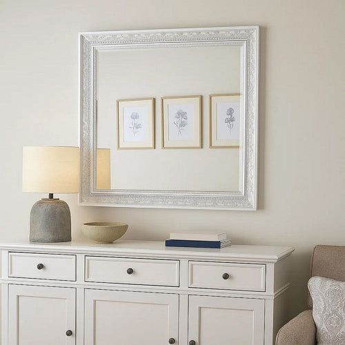 Miamy Dresser Mirror | 44’’ Cream White Wood Frame | Bevelled Edge BM339234
