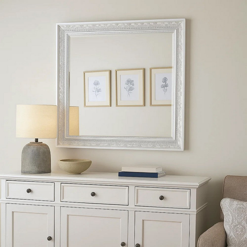 Miamy Dresser Mirror | 44" Cream White Wood Frame | Bevelled Edge