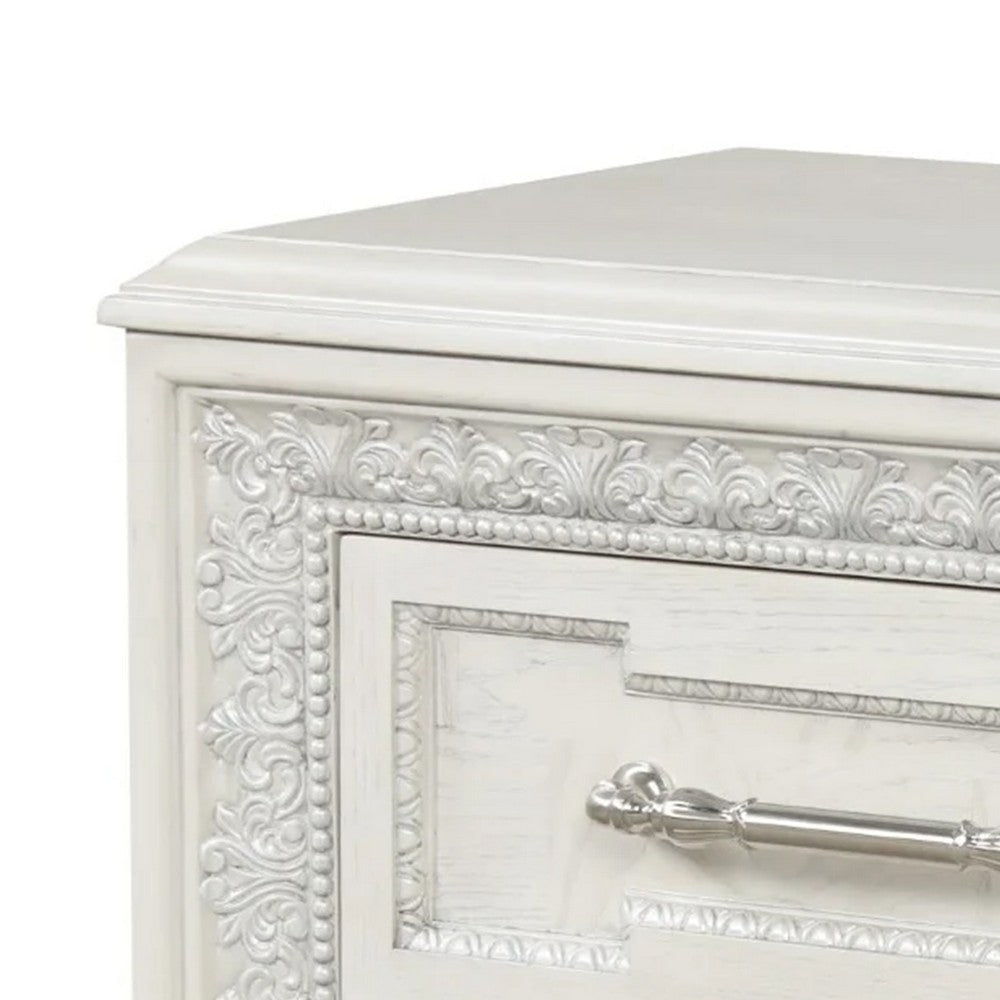 Miamy Nightstand | USB | 2 Drawers | Cream White Wood | 29’’ BM339235