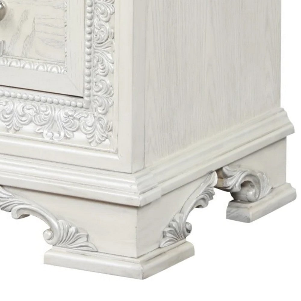 Miamy Nightstand | USB | 2 Drawers | Cream White Wood | 29’’ BM339235