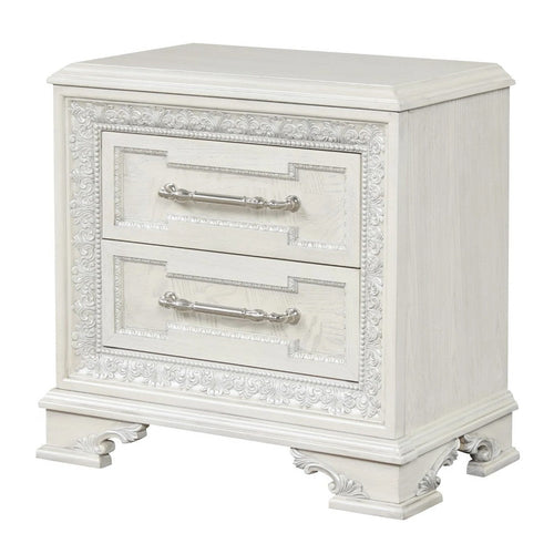 Miamy Nightstand | USB | 2 Drawers | Cream White Wood | 29"