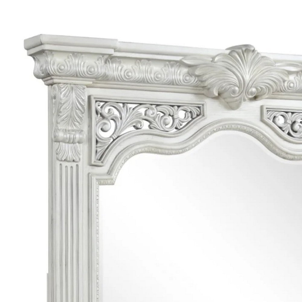 Naddy Beveled Dresser Mirror | Wire Brushed White Wood | 48’’ BM339236