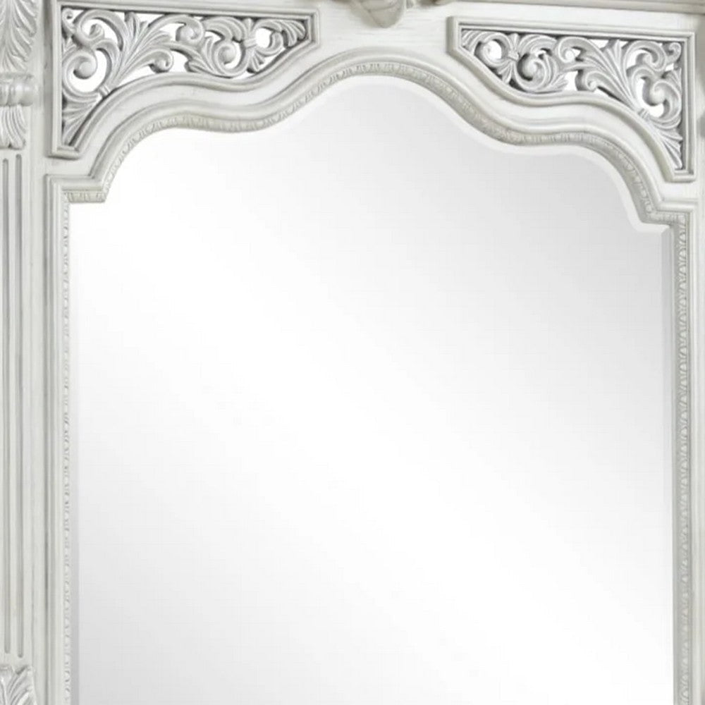 Naddy Beveled Dresser Mirror | Wire Brushed White Wood | 48’’ BM339236