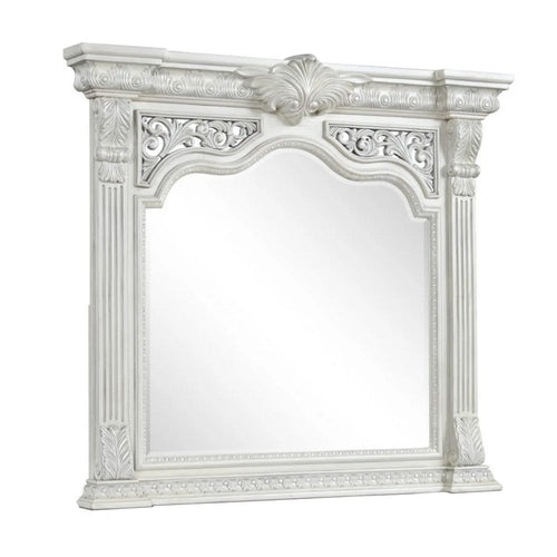 Naddy Beveled Dresser Mirror | Wire Brushed White Wood | 48"