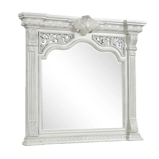 Naddy Beveled Dresser Mirror | Wire Brushed White Wood | 48"