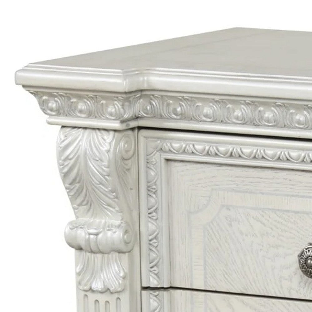 Naddy Nightstand | 2 Drawers | USB | Wire Brushed White Wood | 30’’ BM339237