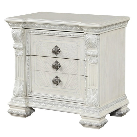 Naddy Nightstand | 2 Drawers | USB | Wire Brushed White Wood | 30"