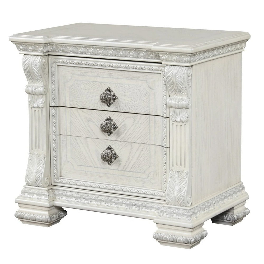 Naddy Nightstand | 2 Drawers | USB | Wire Brushed White Wood | 30"