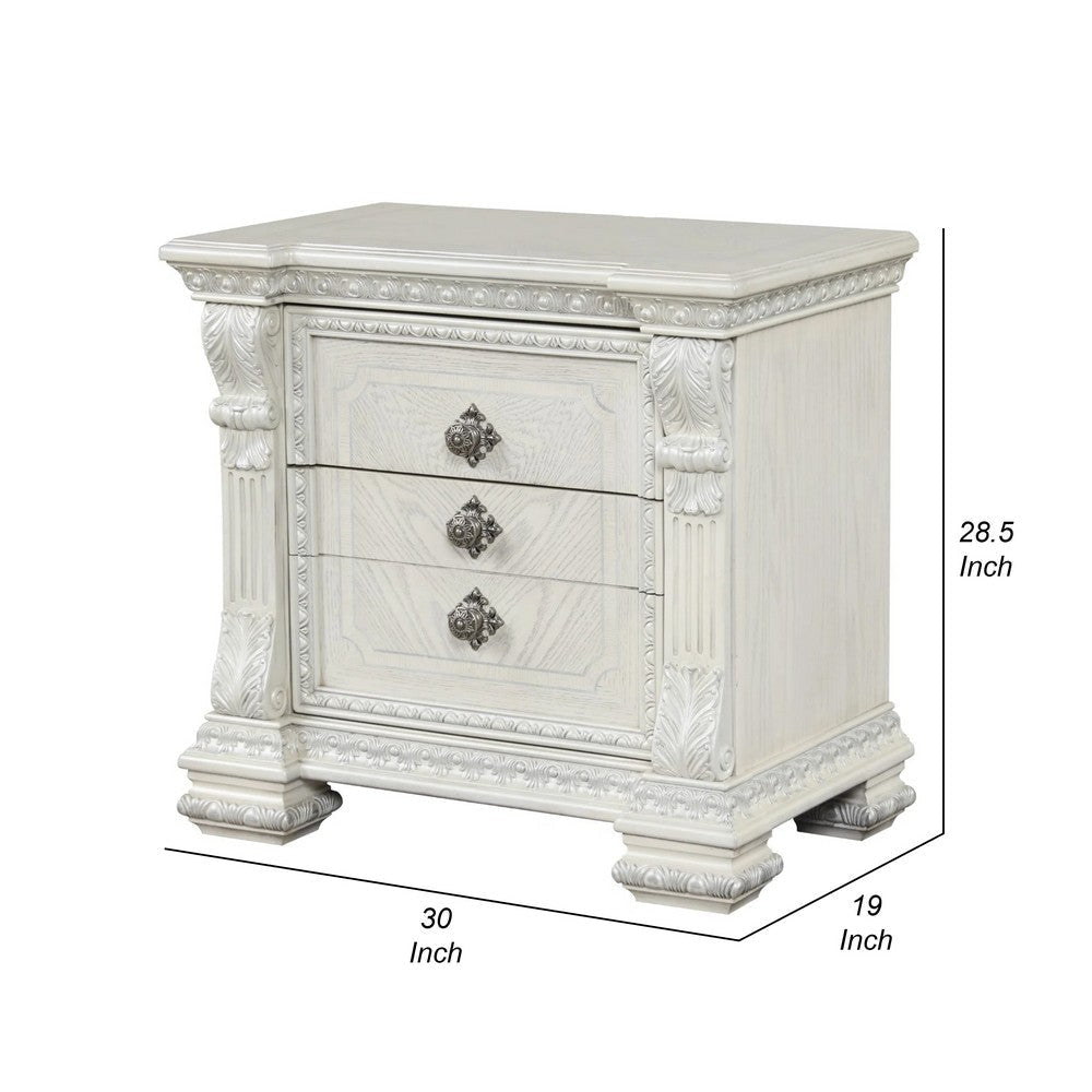 Naddy Nightstand | 2 Drawers | USB | Wire Brushed White Wood | 30’’ BM339237
