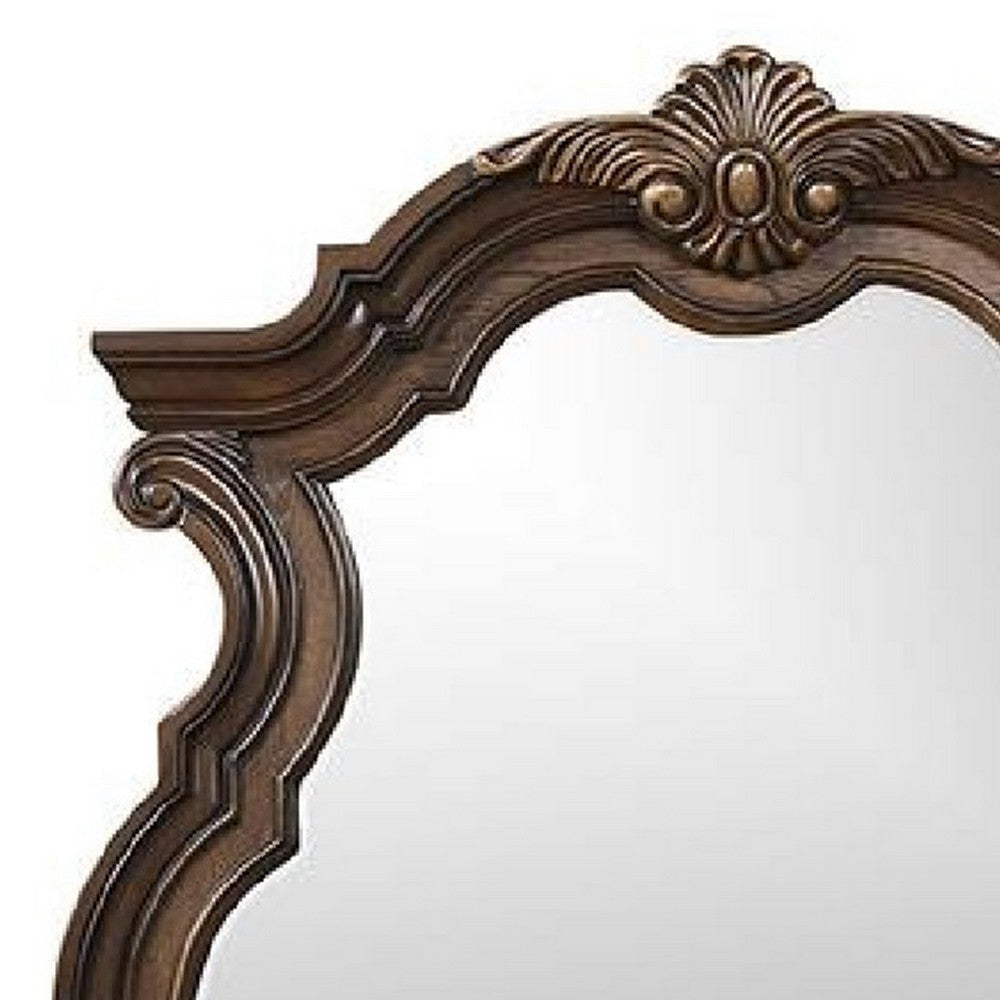 Leova Beveled Dresser Mirror | 50’’ Brown Wood Ornate Moulding BM339240