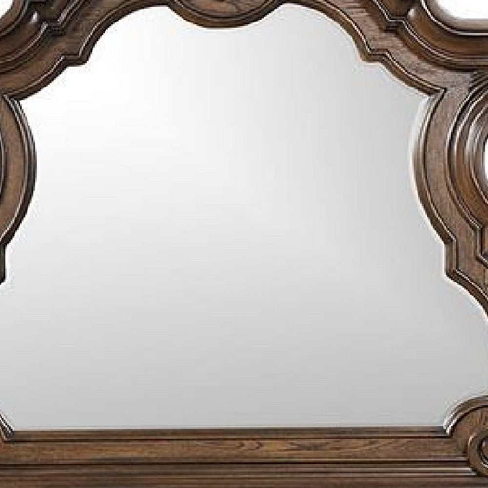 Leova Beveled Dresser Mirror | 50’’ Brown Wood Ornate Moulding BM339240