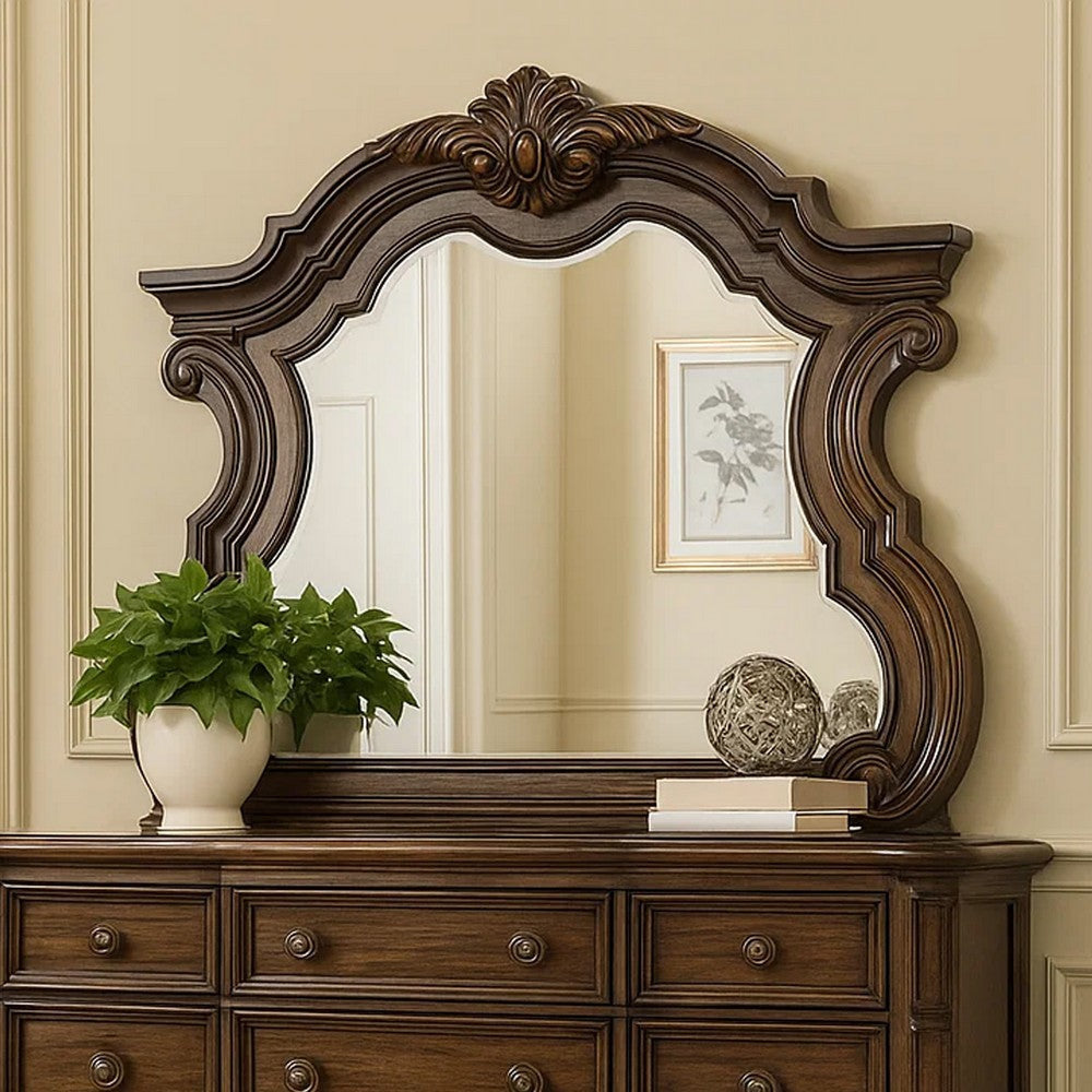 Leova Beveled Dresser Mirror | 50’’ Brown Wood Ornate Moulding BM339240