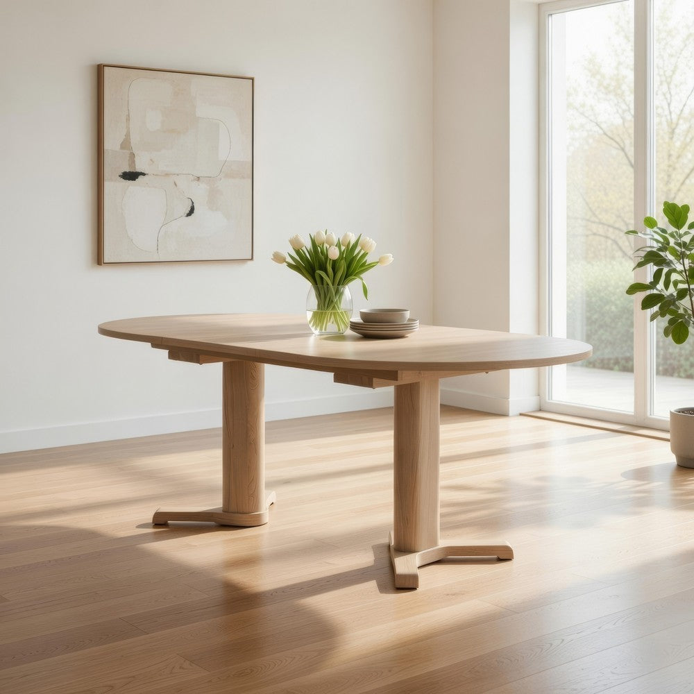 Hiny Dining Table | Pedestal Base | Extendable 60-78" White Wood Top