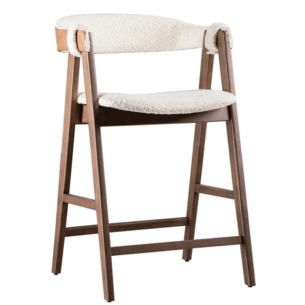 Ebik Counter Stool Chair Set of 2 | Walnut Brown Wood | Beige Boucle BM339252