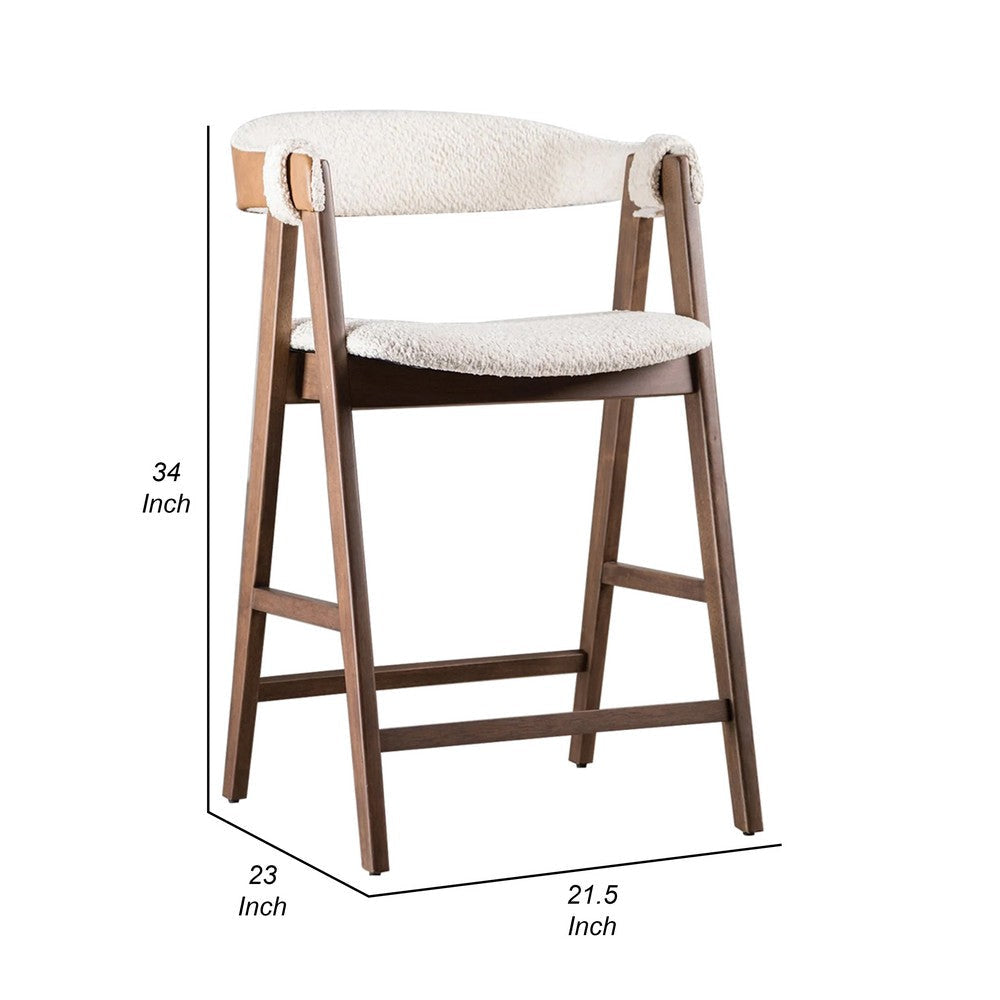 Ebik Counter Stool Chair Set of 2 | Walnut Brown Wood | Beige Boucle BM339252