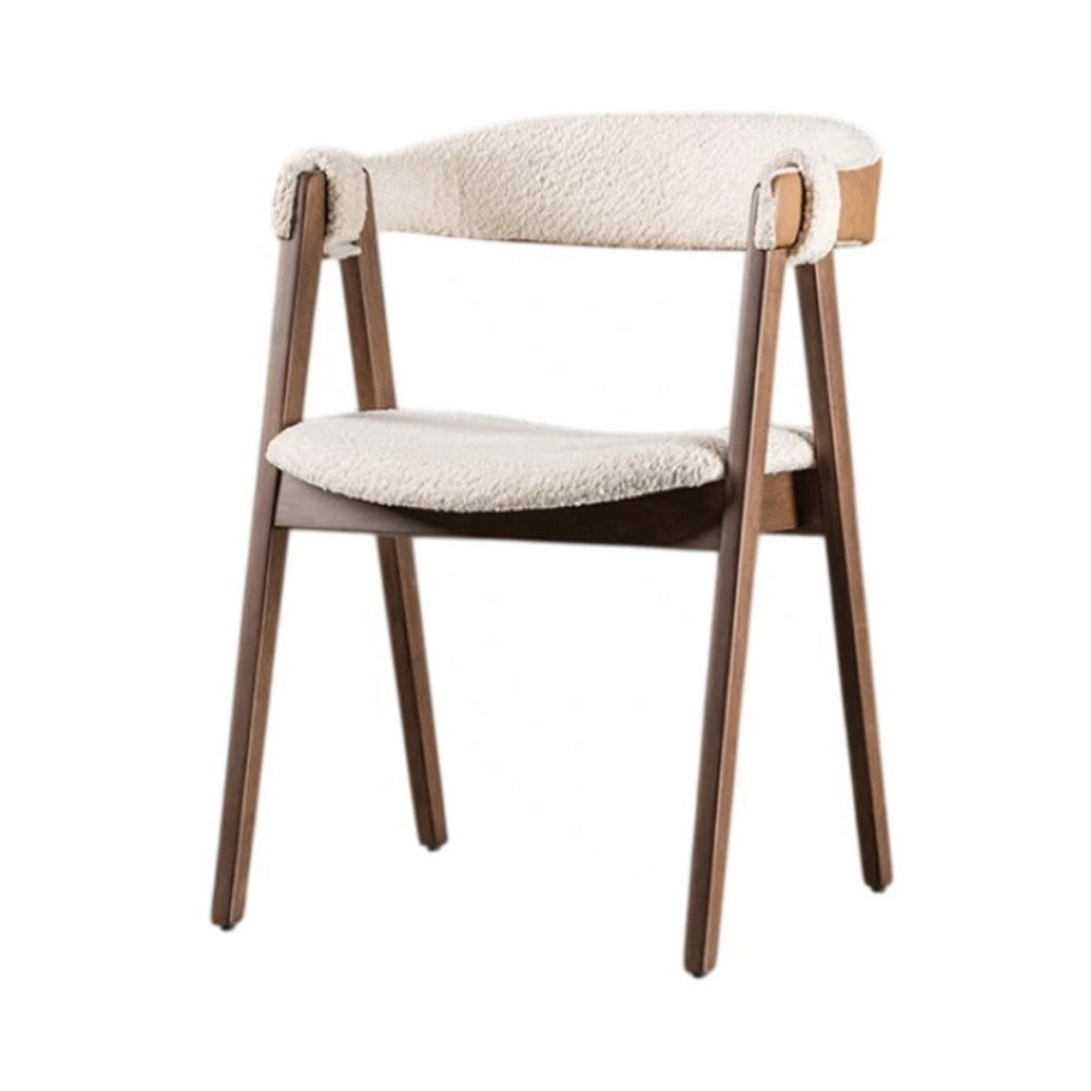 Ebik Side Dining Chair Set of 2 | Curve Panel Back | Walnut Brown Wood | Beige Boucle BM339253