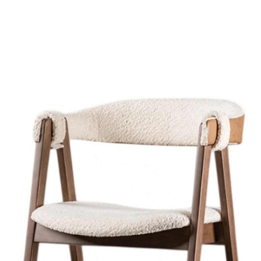 Ebik Side Dining Chair Set of 2 | Curve Panel Back | Walnut Brown Wood | Beige Boucle BM339253