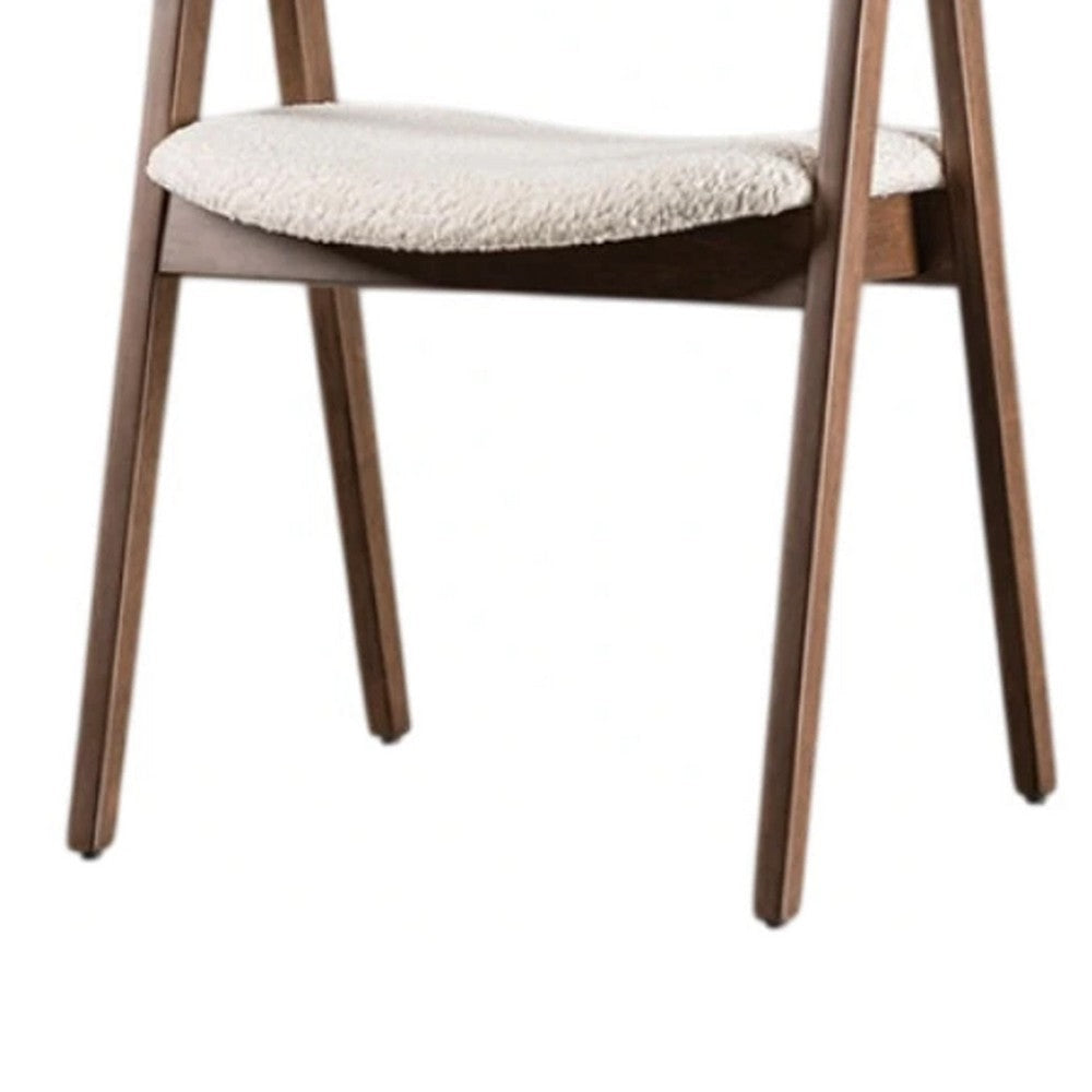 Ebik Side Dining Chair Set of 2 | Curve Panel Back | Walnut Brown Wood | Beige Boucle BM339253