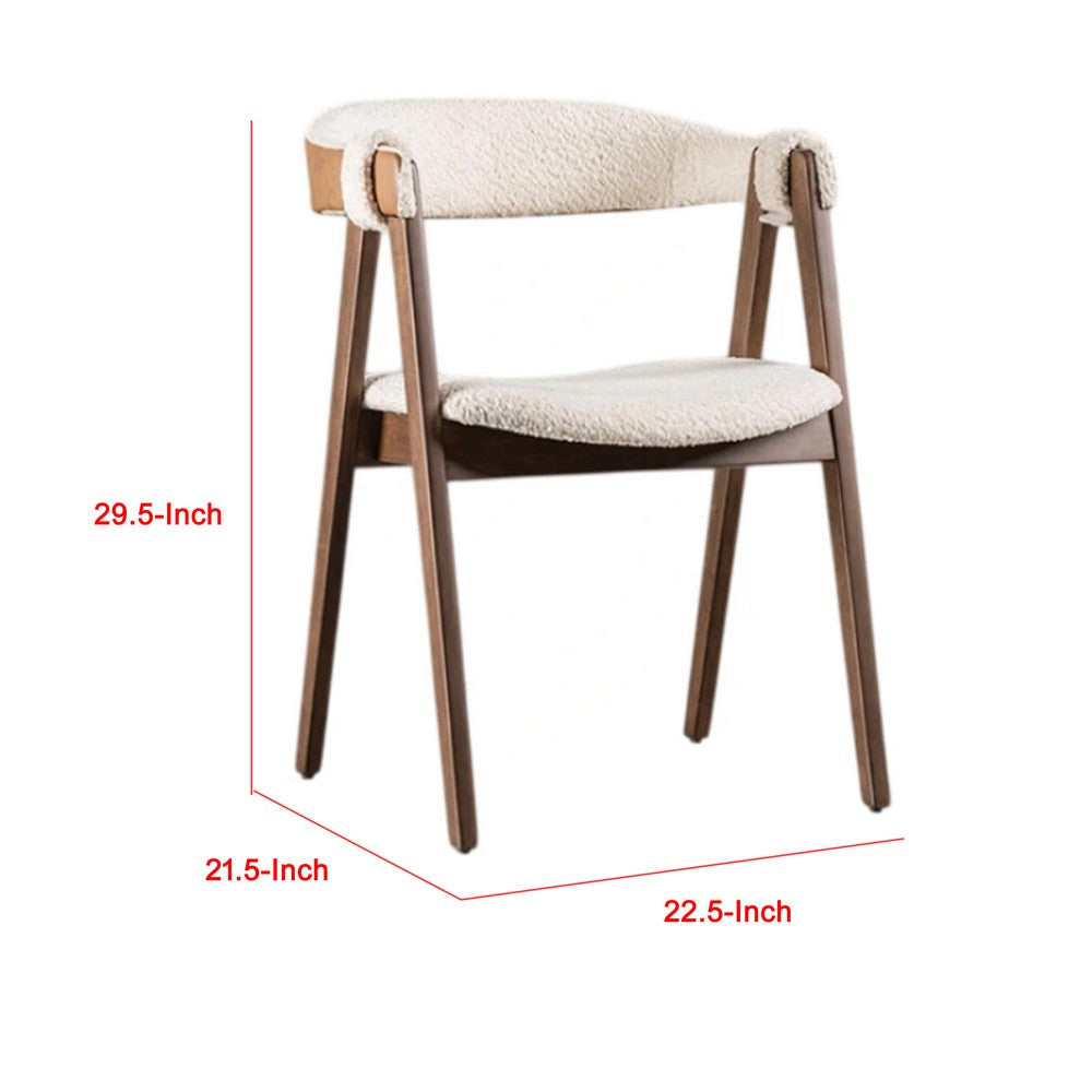 Ebik Side Dining Chair Set of 2 | Curve Panel Back | Walnut Brown Wood | Beige Boucle BM339253