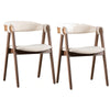 Ebik Side Dining Chair Set of 2 | Curve Panel Back | Walnut Brown Wood | Beige Boucle