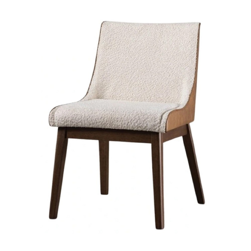 Iken Side Dining Chair Set of 2 | Curved Panel Back | Walnut Brown Wood | Beige BM339255