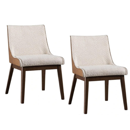 Iken Side Dining Chair Set of 2 | Curved Panel Back | Walnut Brown Wood | Beige