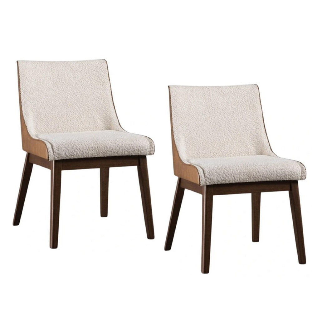 Iken Side Dining Chair Set of 2 | Curved Panel Back | Walnut Brown Wood | Beige
