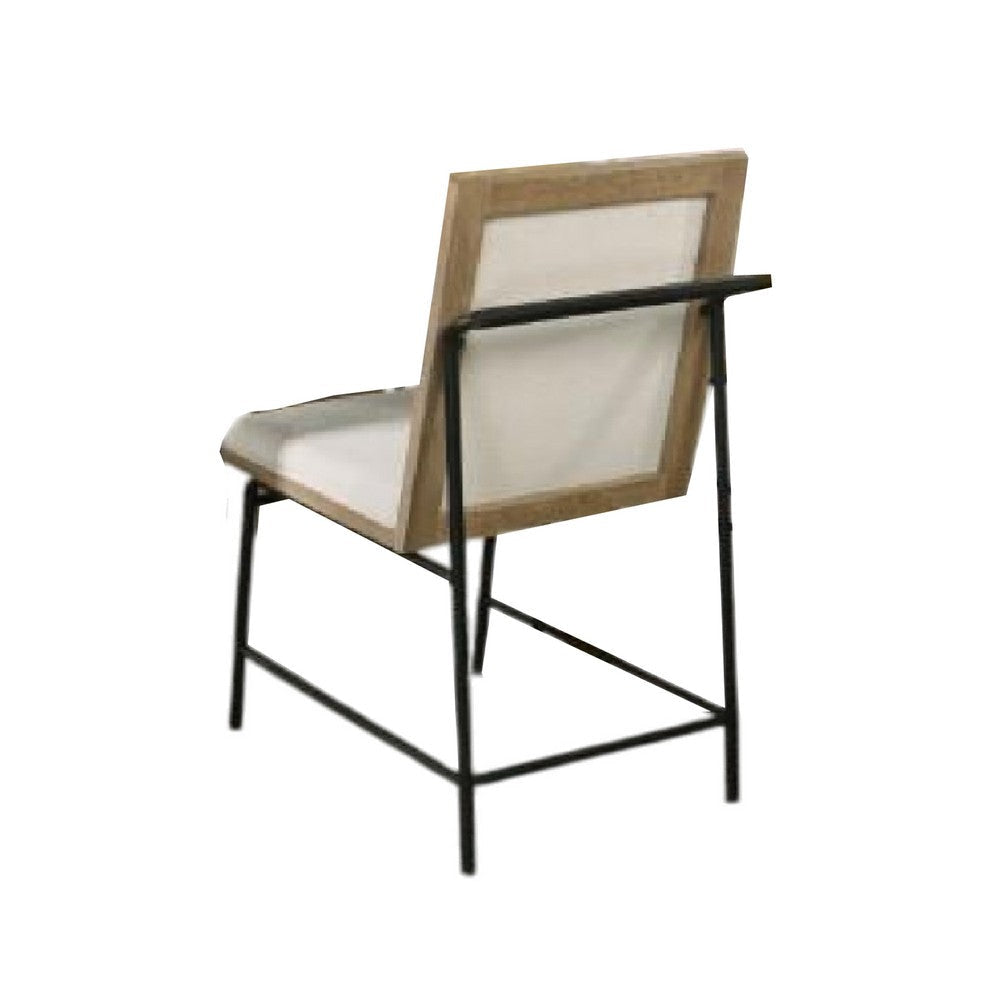 Edey Side Dining Chair Set of 2 | Metal Legs | Oak Brown Rubberwood | Beige Polyester BM339258