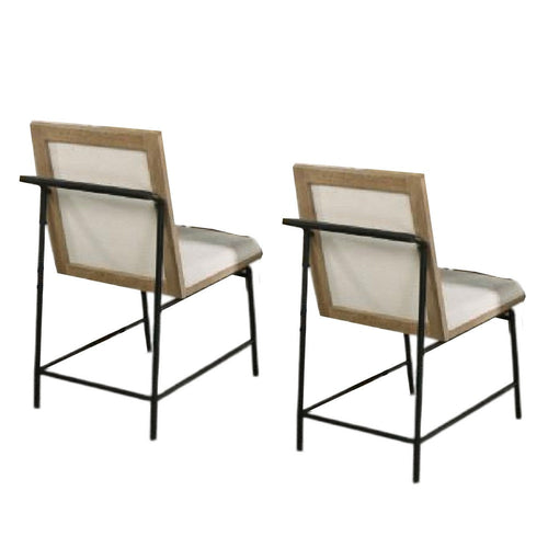 Edey Side Dining Chair Set of 2 | Metal Legs | Oak Brown Rubberwood | Beige Polyester