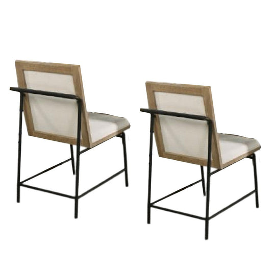 Edey Side Dining Chair Set of 2 | Metal Legs | Oak Brown Rubberwood | Beige Polyester
