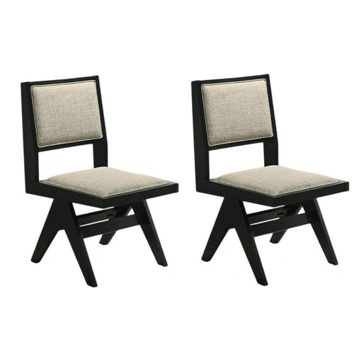 Toty Side Dining Chair Set of 2 | Inverted Angled Legs | Black Wood | Gray Fabric