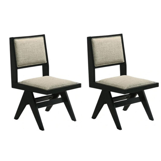 Toty Side Dining Chair Set of 2 | Inverted Angled Legs | Black Wood | Gray Fabric