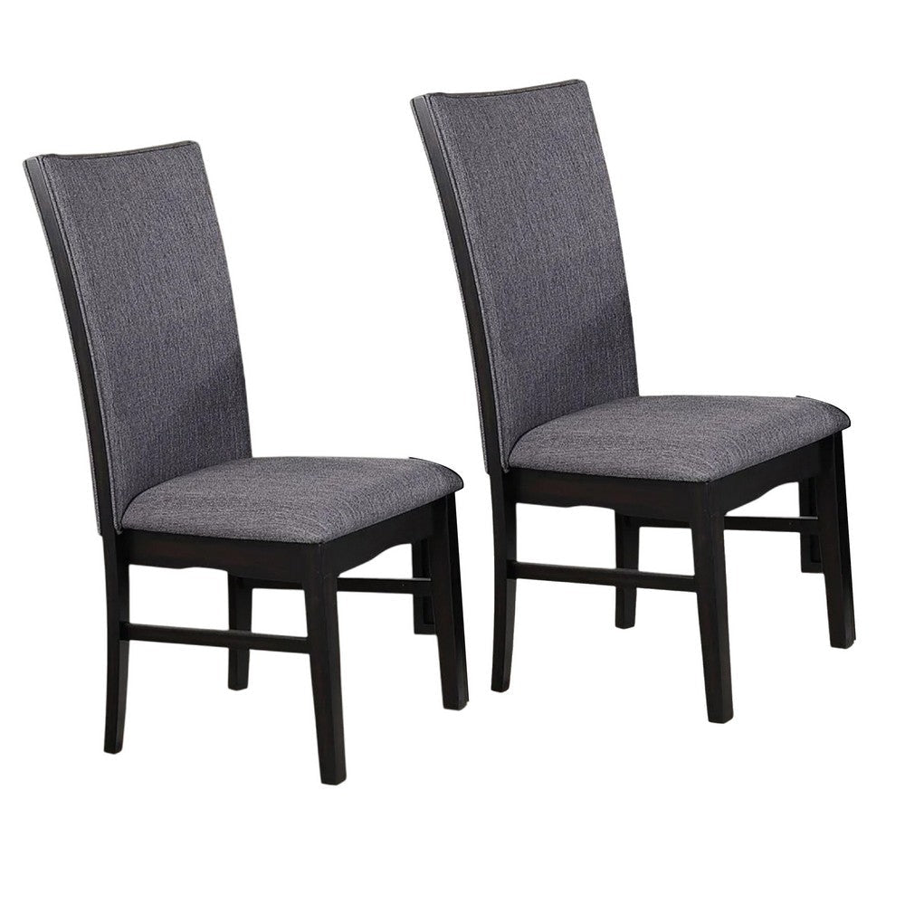Easin Side Dining Chair Set of 2 | Gray Polyester Contoured Back | Black Rubberwood