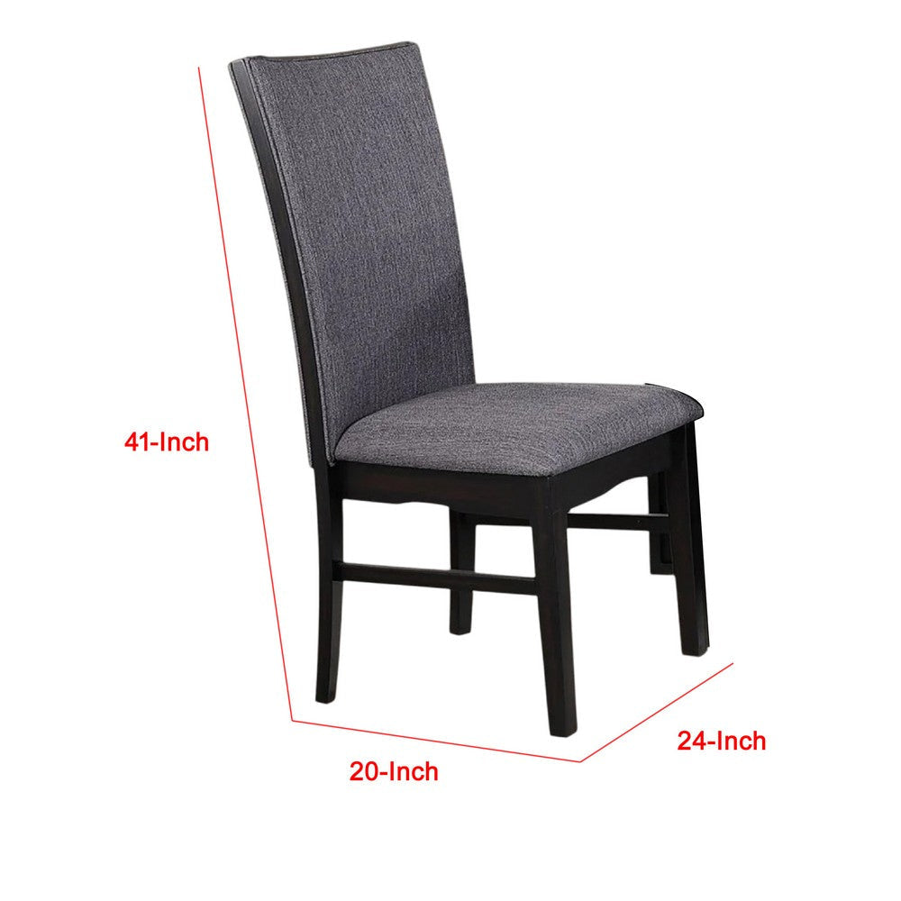 Easin Side Dining Chair Set of 2 | Gray Polyester Contoured Back | Black Rubberwood BM339263