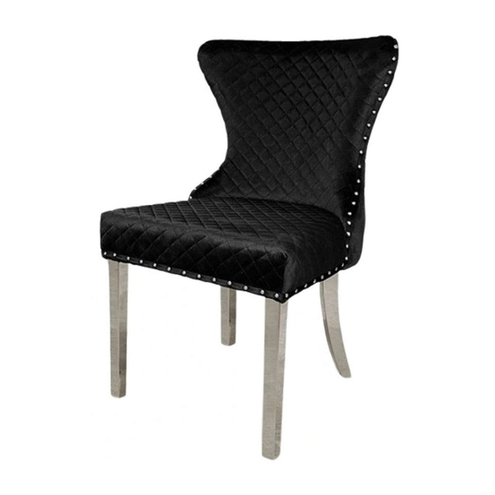Anova Side Dining Chair Set of 2 | Stainless Steel Rivet Trim | Black