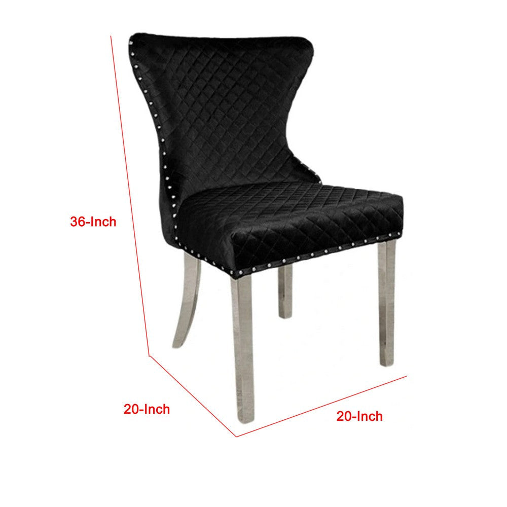 Anova Side Dining Chair Set of 2 | Stainless Steel Rivet Trim | Black