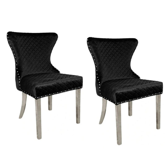 Anova Side Dining Chair Set of 2 | Stainless Steel Rivet Trim | Black