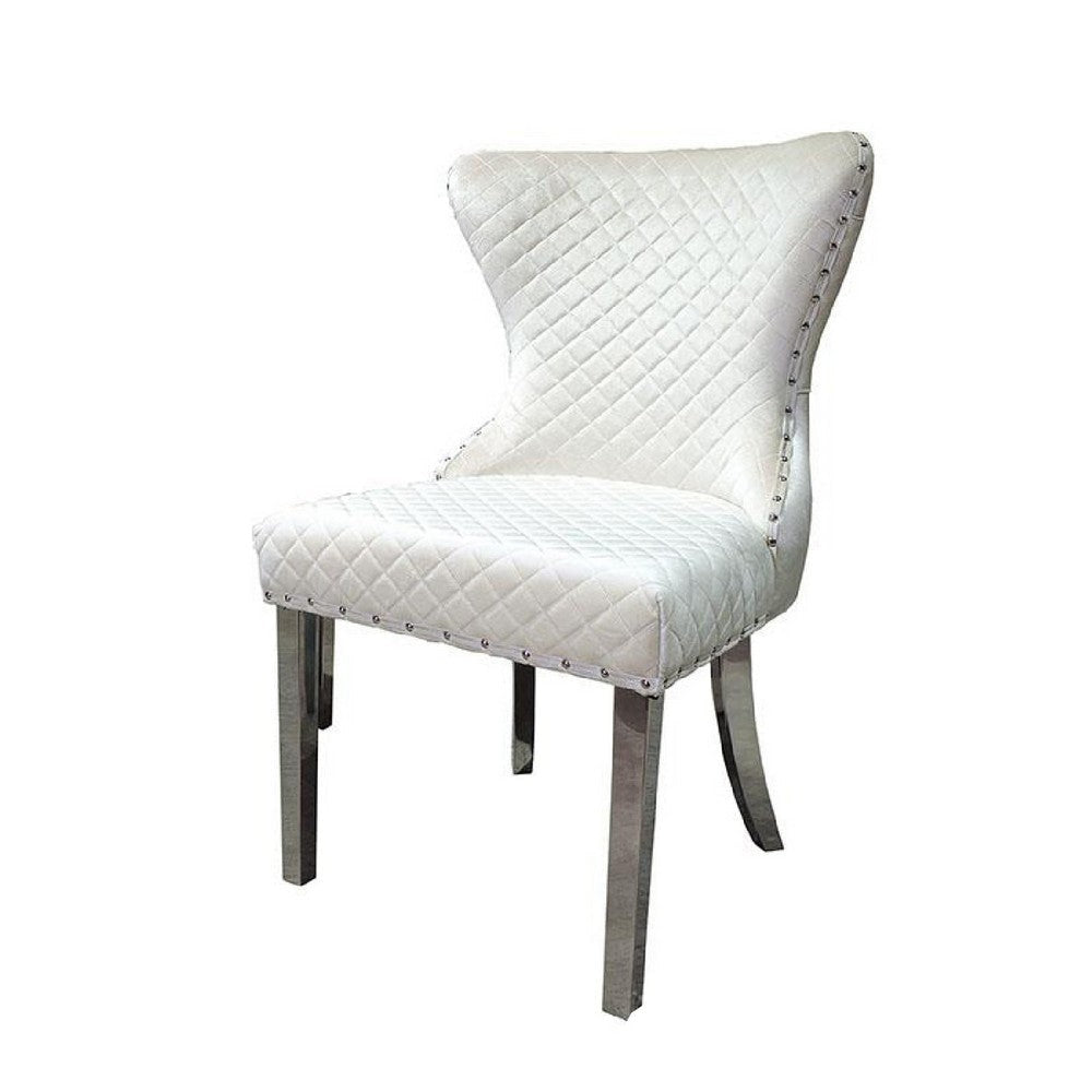 Anova Side Dining Chair Set of 2 | Stainless Steel Rivet Trim | White