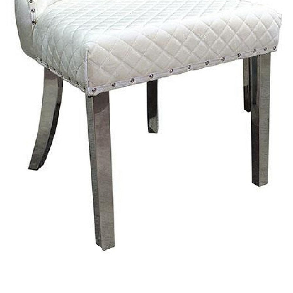 Anova Side Dining Chair Set of 2 | Stainless Steel Rivet Trim | White