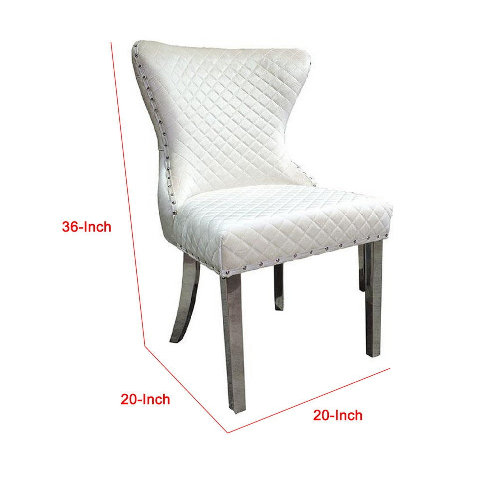 Anova Side Dining Chair Set of 2 | Stainless Steel Rivet Trim | White
