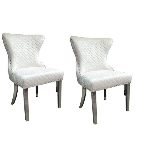 Anova Side Dining Chair Set of 2 | Stainless Steel Rivet Trim | White